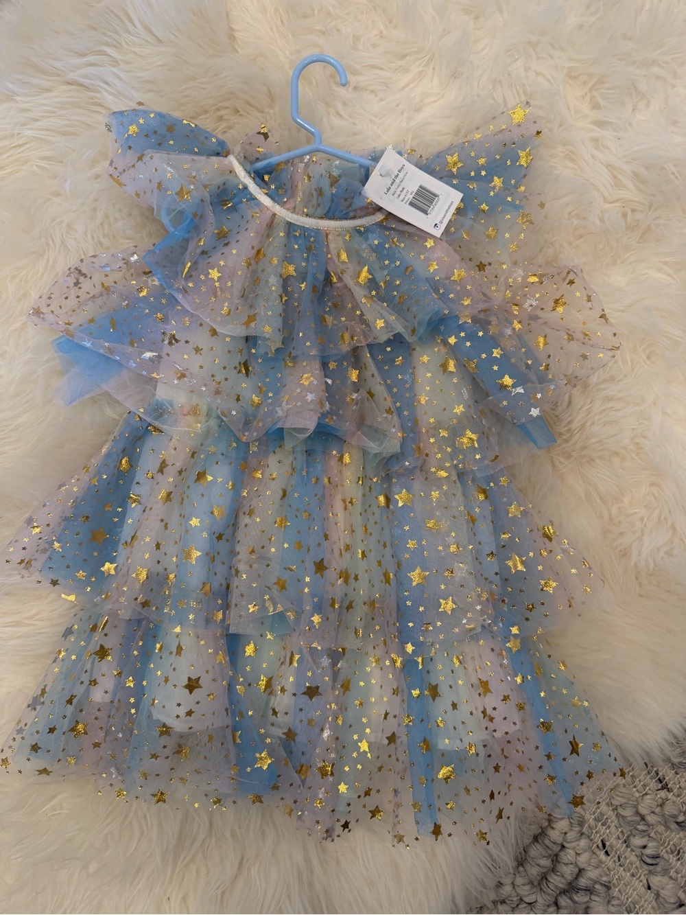 NWT 4/5T Lola & the Boys Gold Star Tiered Tulle Dress - Blue & Pink
